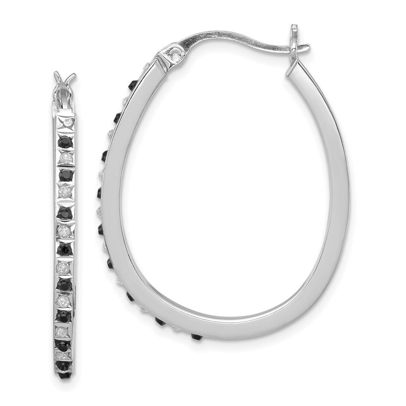 Sterling Silver Diamond Fascination Mystique Platinum-Plated Black And White Hoop Earrings
