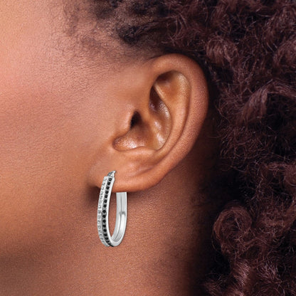 Sterling Silver Diamond Fascination Mystique Platinum-Plated Black And White Hoop Earrings