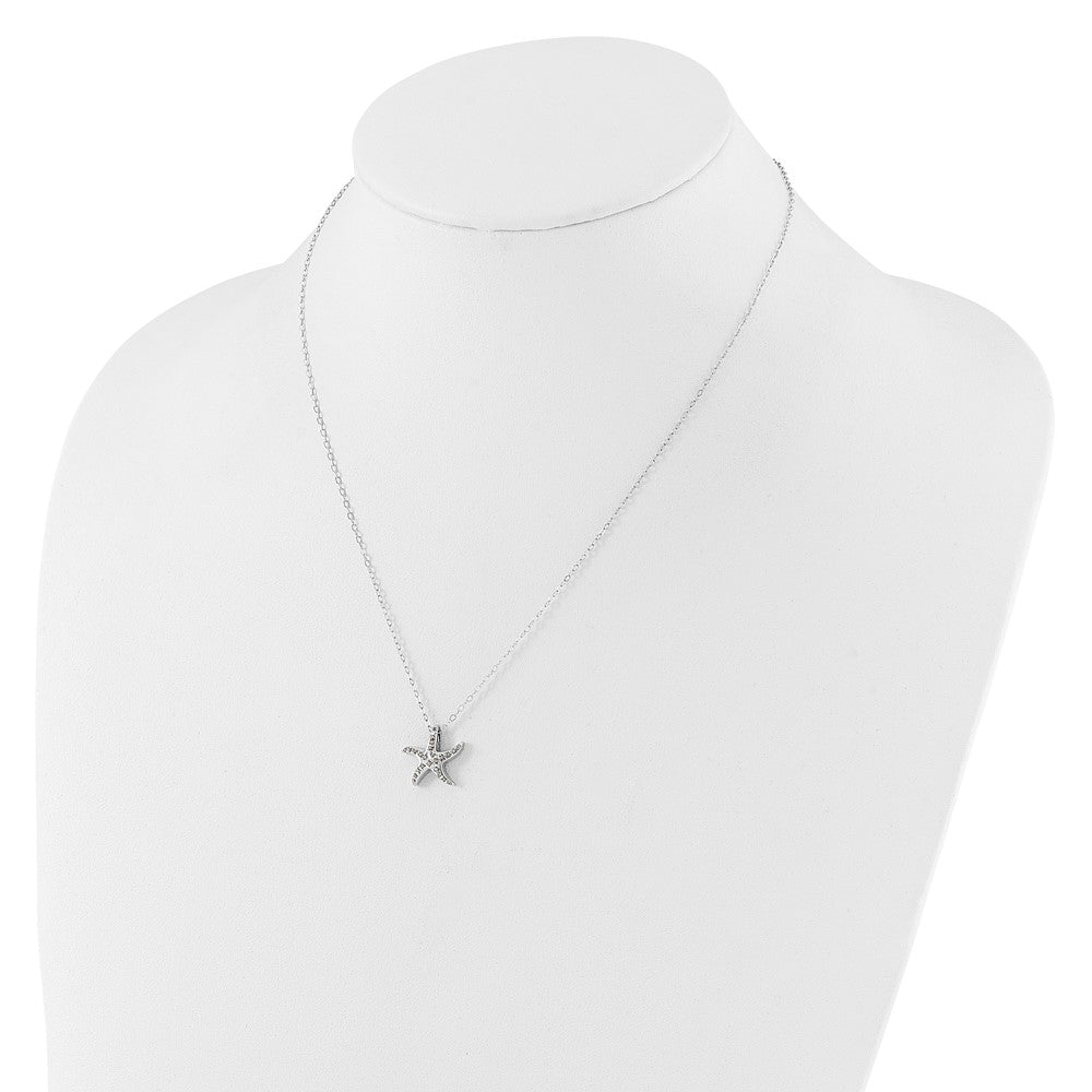 Sterling Silver Diamond Fascination Mystique Platinum-Plated Starfish 18 Inch Necklace