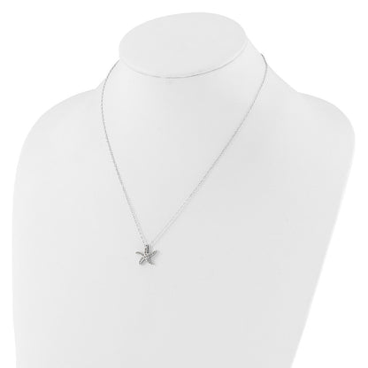 Sterling Silver Diamond Fascination Mystique Platinum-Plated Starfish 18 Inch Necklace