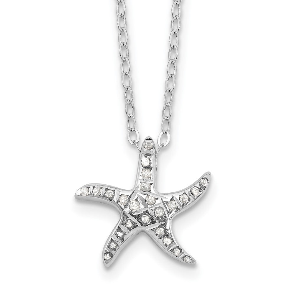 Sterling Silver Diamond Fascination Mystique Platinum-Plated Starfish 18 Inch Necklace