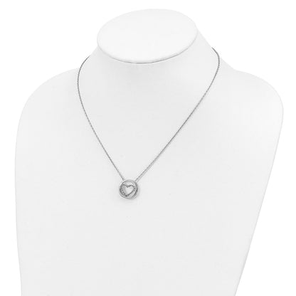 Sterling Silver Diamond Fascination Mystique Platinum-Plated Circle With Heart 17 Inch Necklace