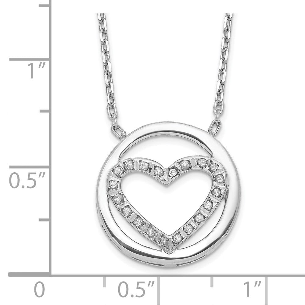 Sterling Silver Diamond Fascination Mystique Platinum-Plated Circle With Heart 17 Inch Necklace