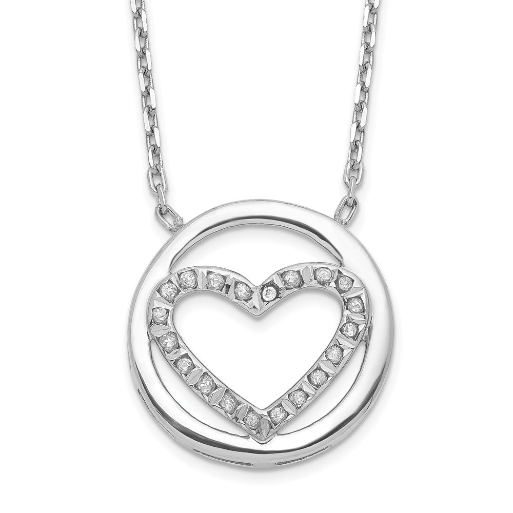 Sterling Silver Diamond Fascination Mystique Platinum-Plated Circle With Heart 17 Inch Necklace