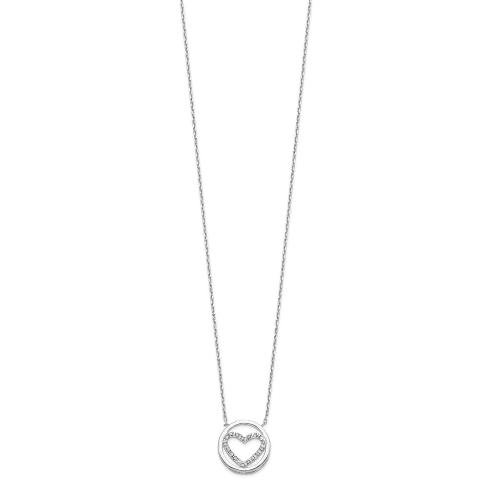 Sterling Silver Diamond Fascination Mystique Platinum-Plated Circle With Heart 17 Inch Necklace