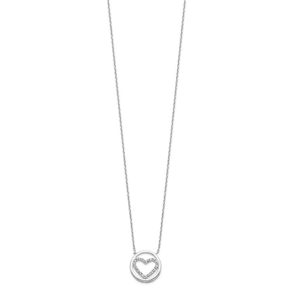 Sterling Silver Diamond Fascination Mystique Platinum-Plated Circle With Heart 17 Inch Necklace