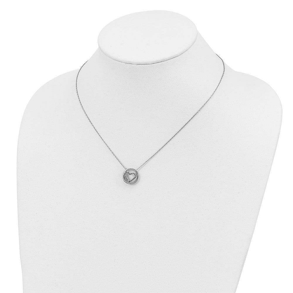 Sterling Silver Diamond Fascination Mystique Platinum-Plated Circle With Heart 17 Inch Necklace