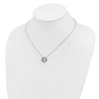 Sterling Silver Diamond Fascination Mystique Platinum-Plated Circle With Heart 17 Inch Necklace