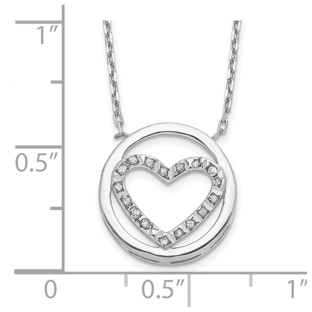 Sterling Silver Diamond Fascination Mystique Platinum-Plated Circle With Heart 17 Inch Necklace