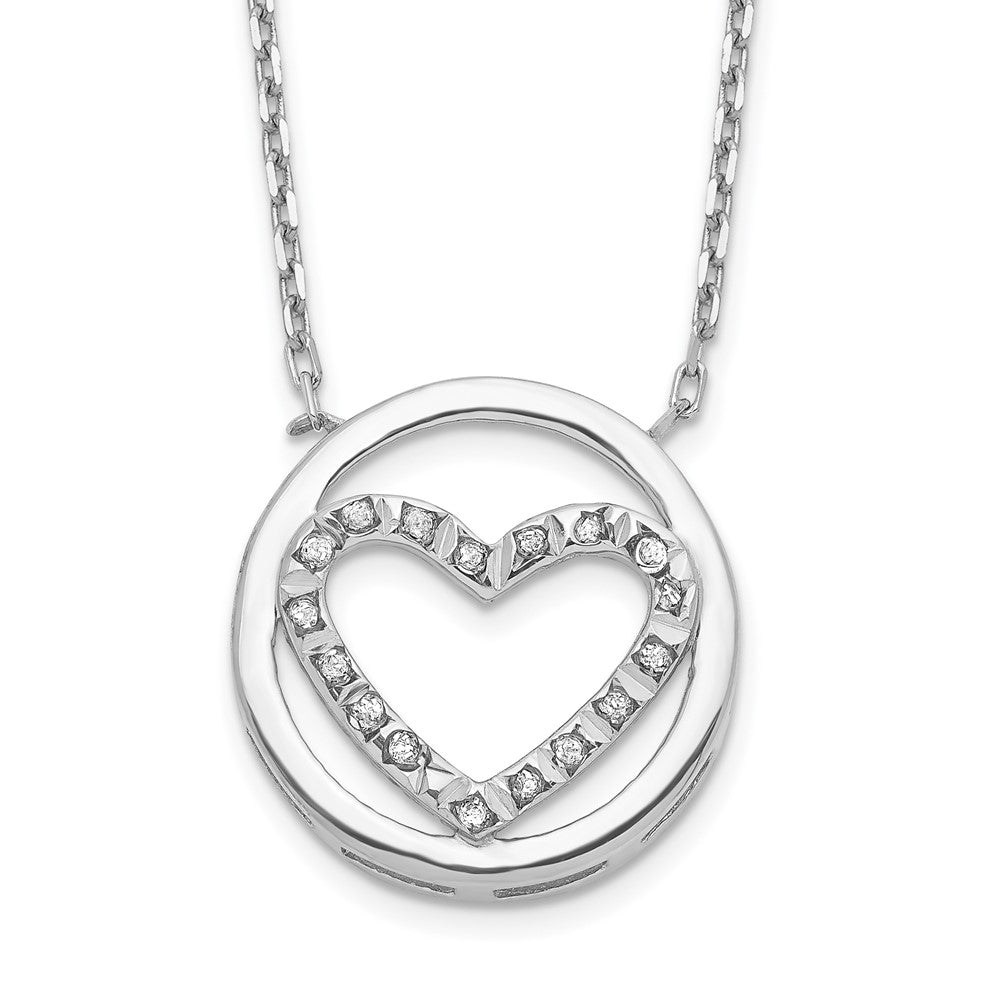 Sterling Silver Diamond Fascination Mystique Platinum-Plated Circle With Heart 17 Inch Necklace