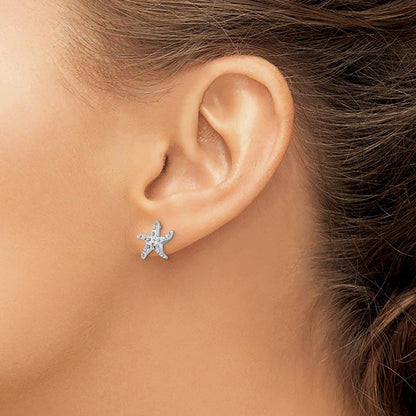 Sterling Silver Diamond Fascination Mystique Platinum-Plated Carart Starfish Post Earrings