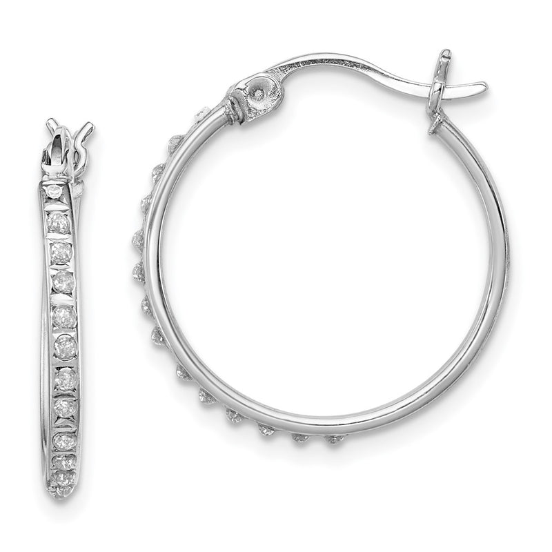 Sterling Silver Diamond Fascination Mystique Platinum-Plated Round Hoop Earrings
