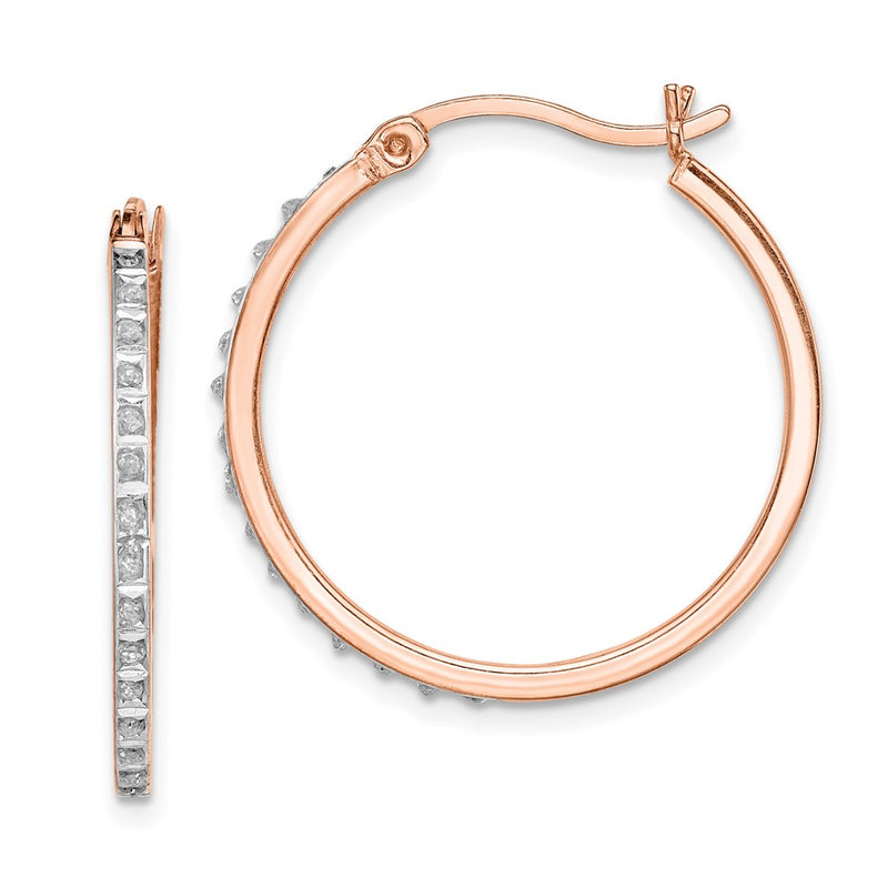 Sterling Silver Diamond Fascination Mystique Rose Gold-Plated Round Hoop Earrings