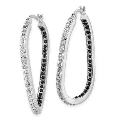 Sterling Silver Diamond Fascination Mystique Platinum-Plated Black And White In Out Hoop Earring