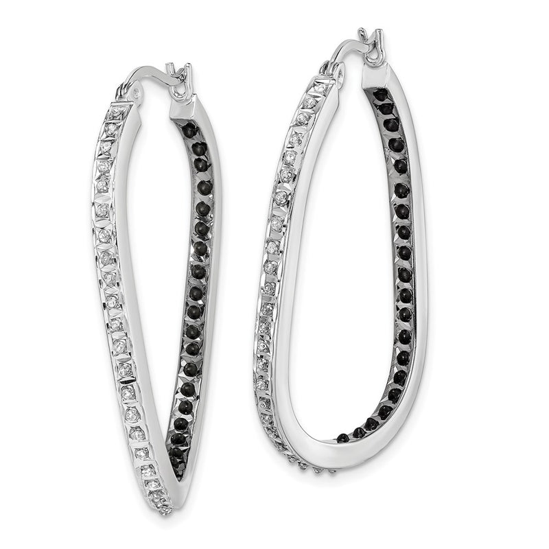 Sterling Silver Diamond Fascination Mystique Platinum-Plated Black And White In Out Hoop Earring