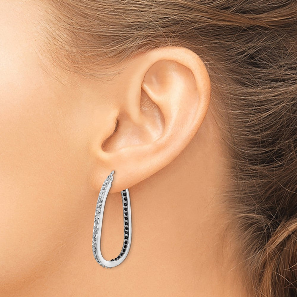 Sterling Silver Diamond Fascination Mystique Platinum-Plated Black And White In Out Hoop Earring