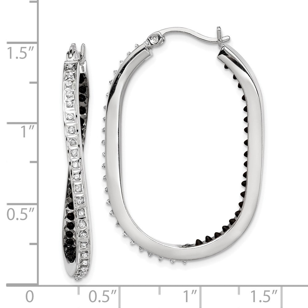 Sterling Silver Diamond Fascination Mystique Platinum-Plated Black And White In Out Hoop Earring
