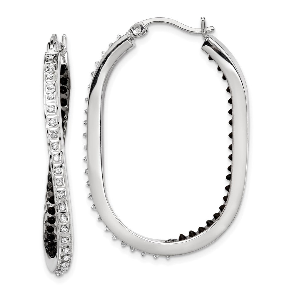 Sterling Silver Diamond Fascination Mystique Platinum-Plated Black And White In Out Hoop Earring