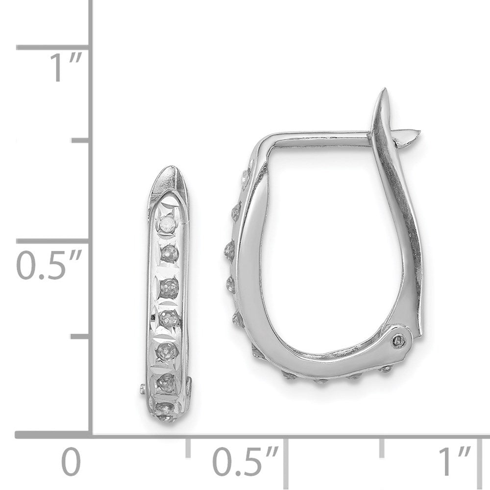 Sterling Silver Diamond Fascination Mystique Platinum-Plated Oval Hinged Hoop Earrings