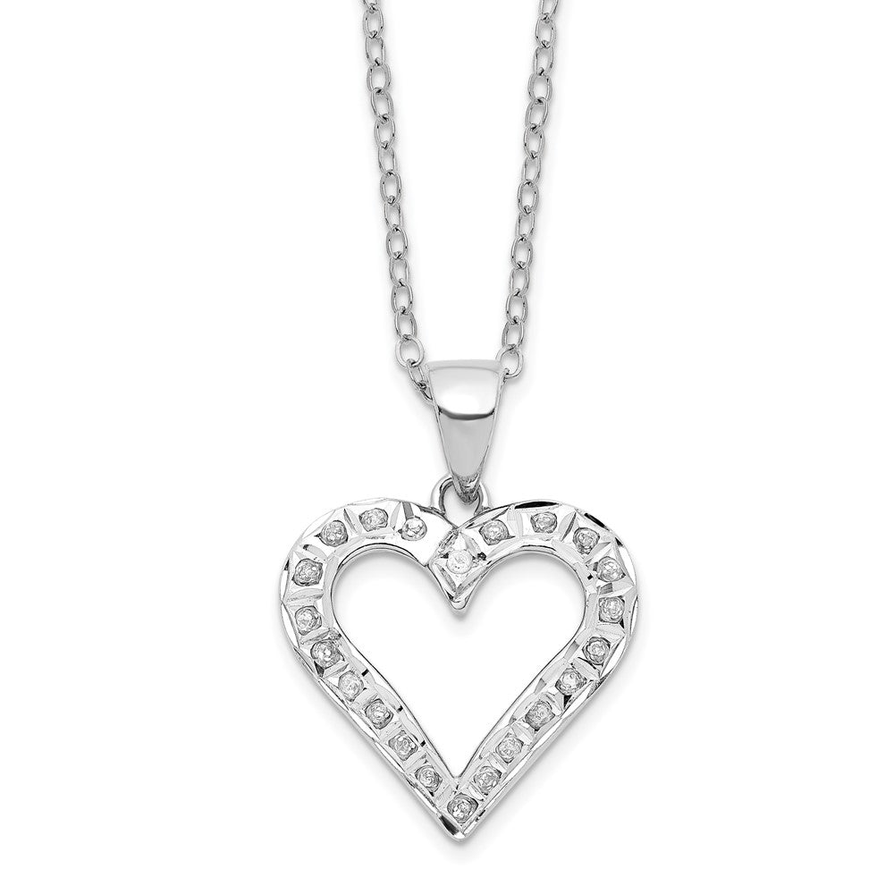 Sterling Silver Diamond Fascination Mystique Platinum-Plated Heart 18 Inch Necklace