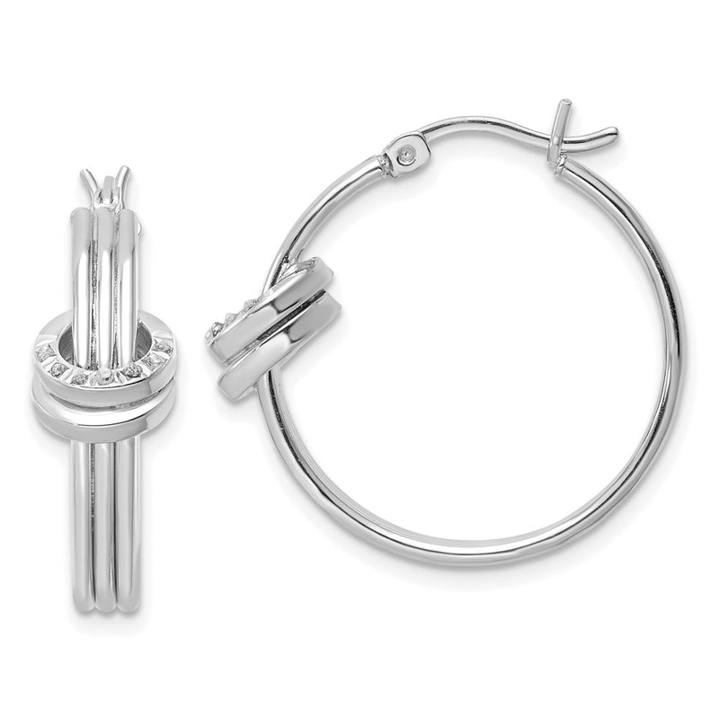 Sterling Silver Diamond Fascination Mystique Platinum-Plated Fancy Hoop Earrings