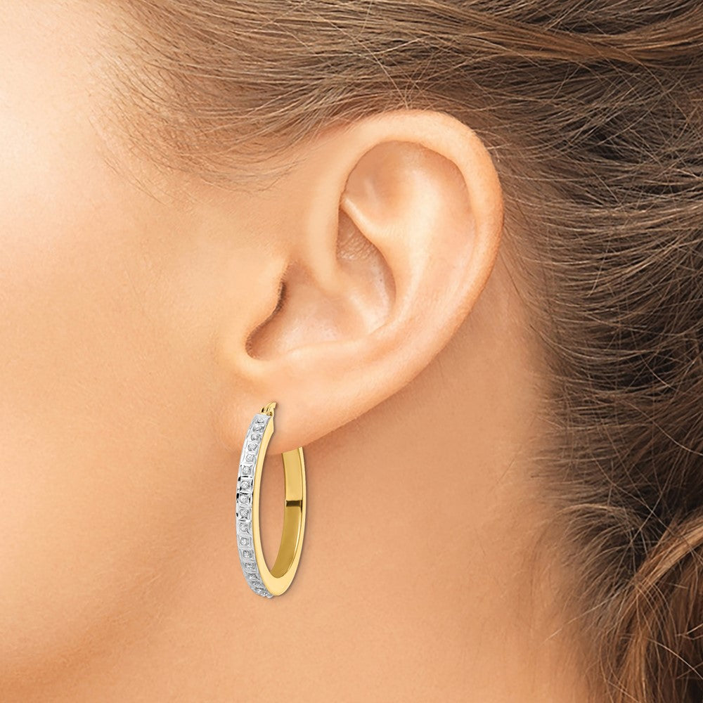 Ss/Gold Plated Diamond Fascination Mystique Sterling Silver 18K Gold-Plated Hoop Earrings