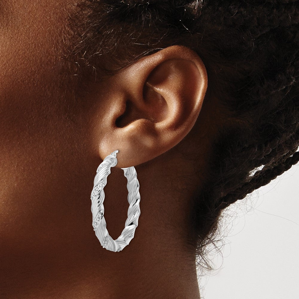 Sterling Silver Diamond Fascination Mystique Platinum-Plated Twisted Hoop Earrings