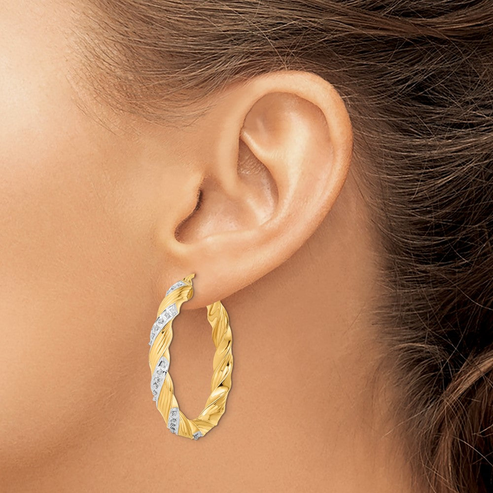 Ss/Gold Plated Diamond Fascination Mystique Sterling Silver 18K Gold-Plated Twisted Hoop Earrings