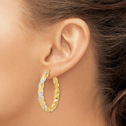 Ss/Gold Plated Diamond Fascination Mystique Sterling Silver 18K Gold-Plated Twisted Hoop Earrings
