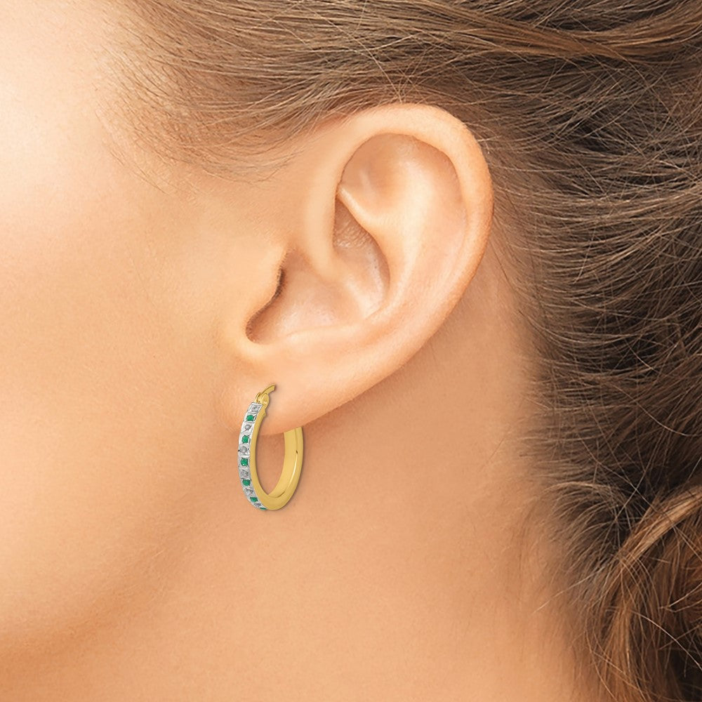 Sterling Silver Diamond Fascination Mystique 18K Gold-Plated And Emerald Hoop Earrings Bangle Set