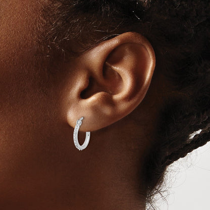 Sterling Silver Platinum-Plated Diamond Mystique Dia Dust/accent Hoop Earring