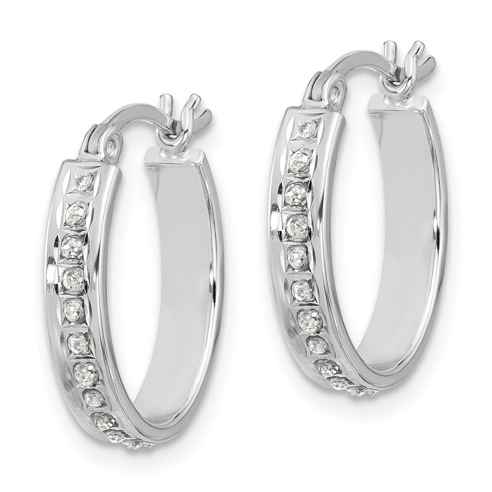 Sterling Silver Platinum-Plated Diamond Mystique Dia Dust/accent Oval Hoop Earrings