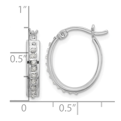Sterling Silver Platinum-Plated Diamond Mystique Dia Dust/accent Oval Hoop Earrings