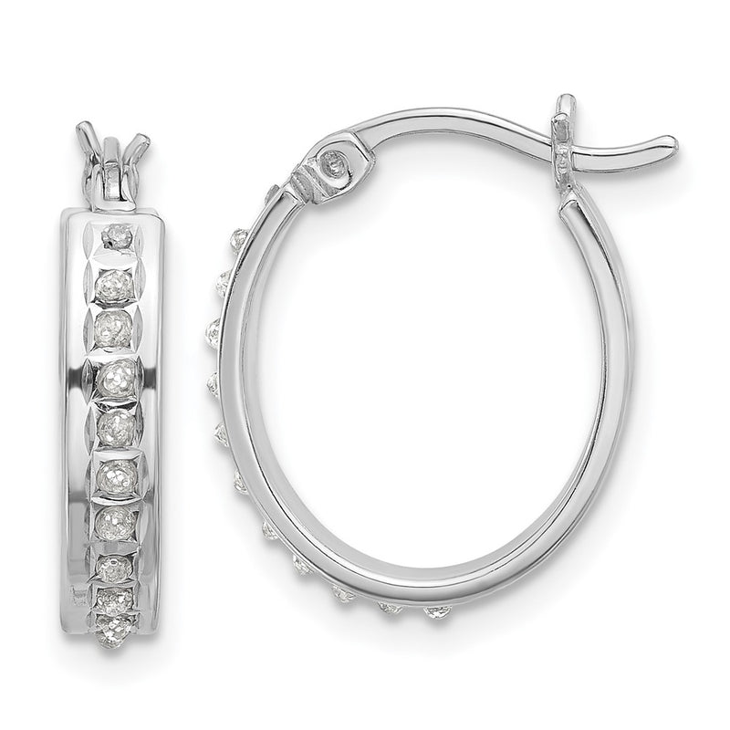 Sterling Silver Platinum-Plated Diamond Mystique Dia Dust/accent Oval Hoop Earrings