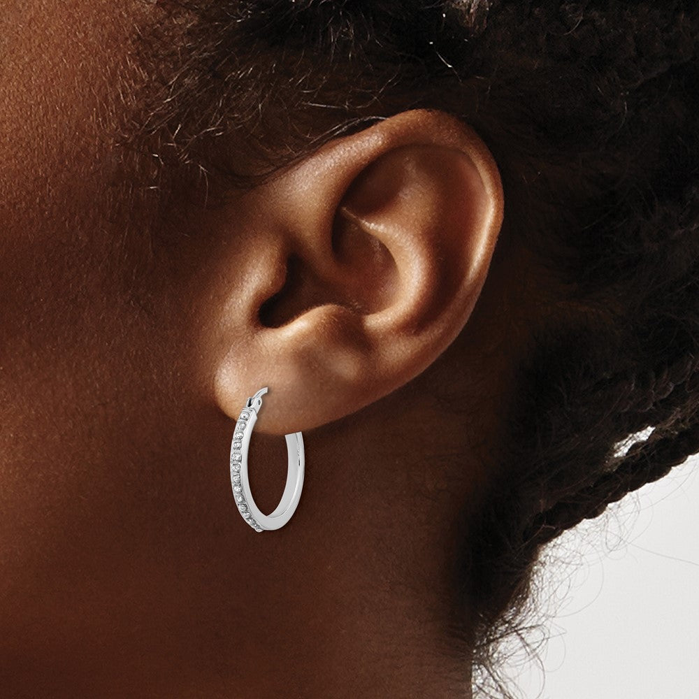 Sterling Silver Platinum-Plated Diamond Mystique Diamond Dust/accent Hoop Earrings