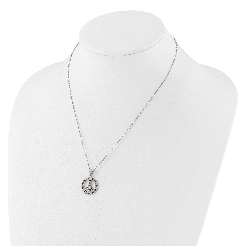 Sterling Silver Plat-Pltd Diamond Mystique Dia Dust/accent Blk/ White Peace Neck