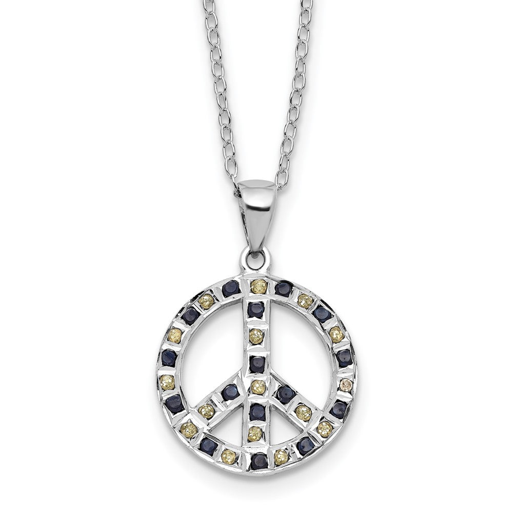 Sterling Silver Plat-Pltd Diamond Mystique Dia Dust/accent Blk/ White Peace Neck