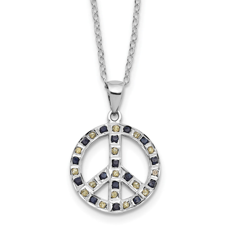 Sterling Silver Plat-Pltd Diamond Mystique Dia Dust/accent Blk/ White Peace Neck