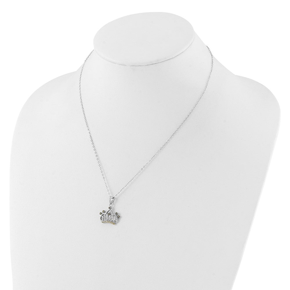 Sterling Silver Plat-Pltd Diamond Mystique Diamond Dust/accent Crown Necklace