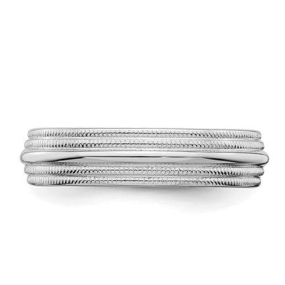 Sterling Silver Rhodium Plated 5mm Comfort Fit Double Milgrain Band