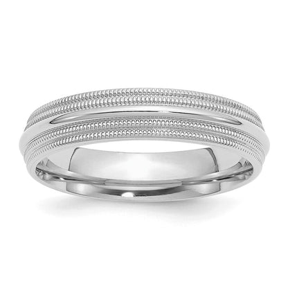 Sterling Silver Rhodium Plated 5mm Comfort Fit Double Milgrain Band