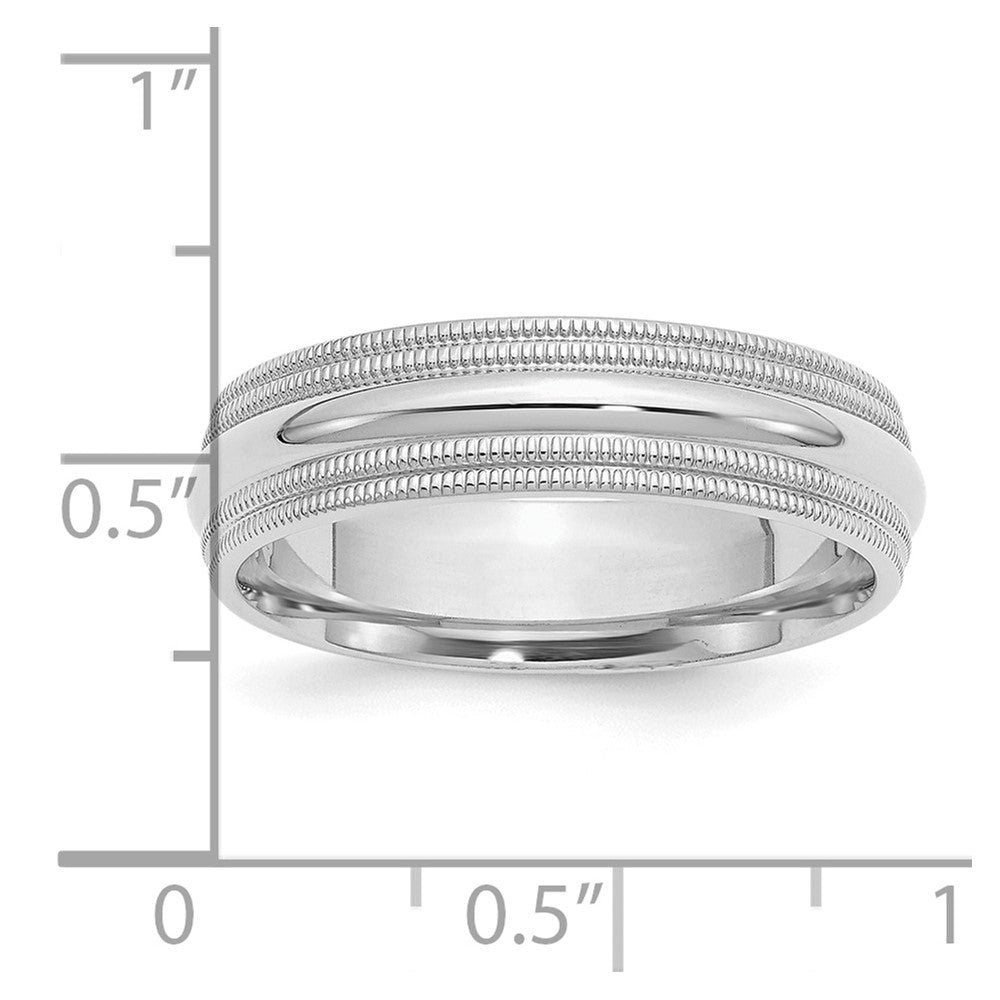 Sterling Silver Rhodium 6mm Comfort Fit Double Milgrain Size 8 Band