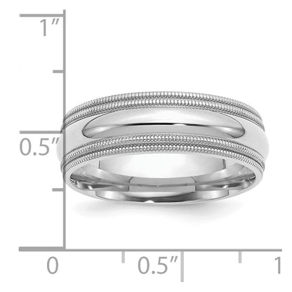 Sterling Silver Rhodium Plated 7mm Comfort Fit Double Milgrain Band