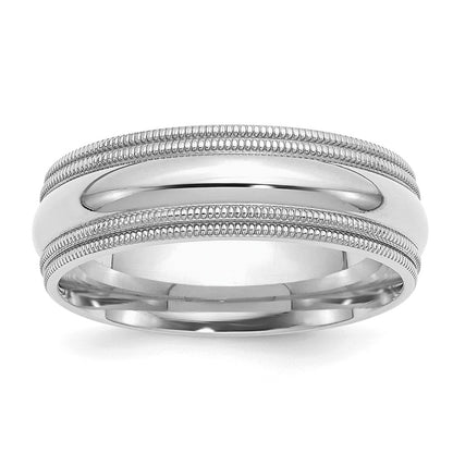 Sterling Silver Rhodium Plated 7mm Comfort Fit Double Milgrain Band
