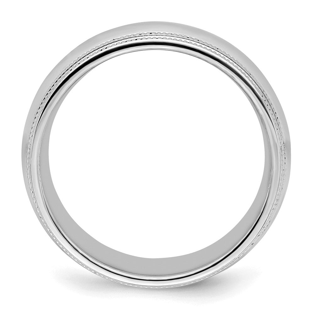 Sterling Silver Rhodium Plated 8mm Comfort Fit Double Milgrain Band