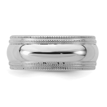 Sterling Silver Rhodium Plated 8mm Comfort Fit Double Milgrain Band