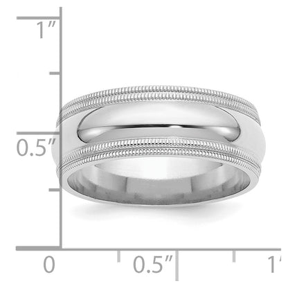 Sterling Silver Rhodium Plated 8mm Comfort Fit Double Milgrain Band