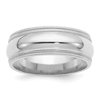 Sterling Silver Rhodium Plated 8mm Comfort Fit Double Milgrain Band
