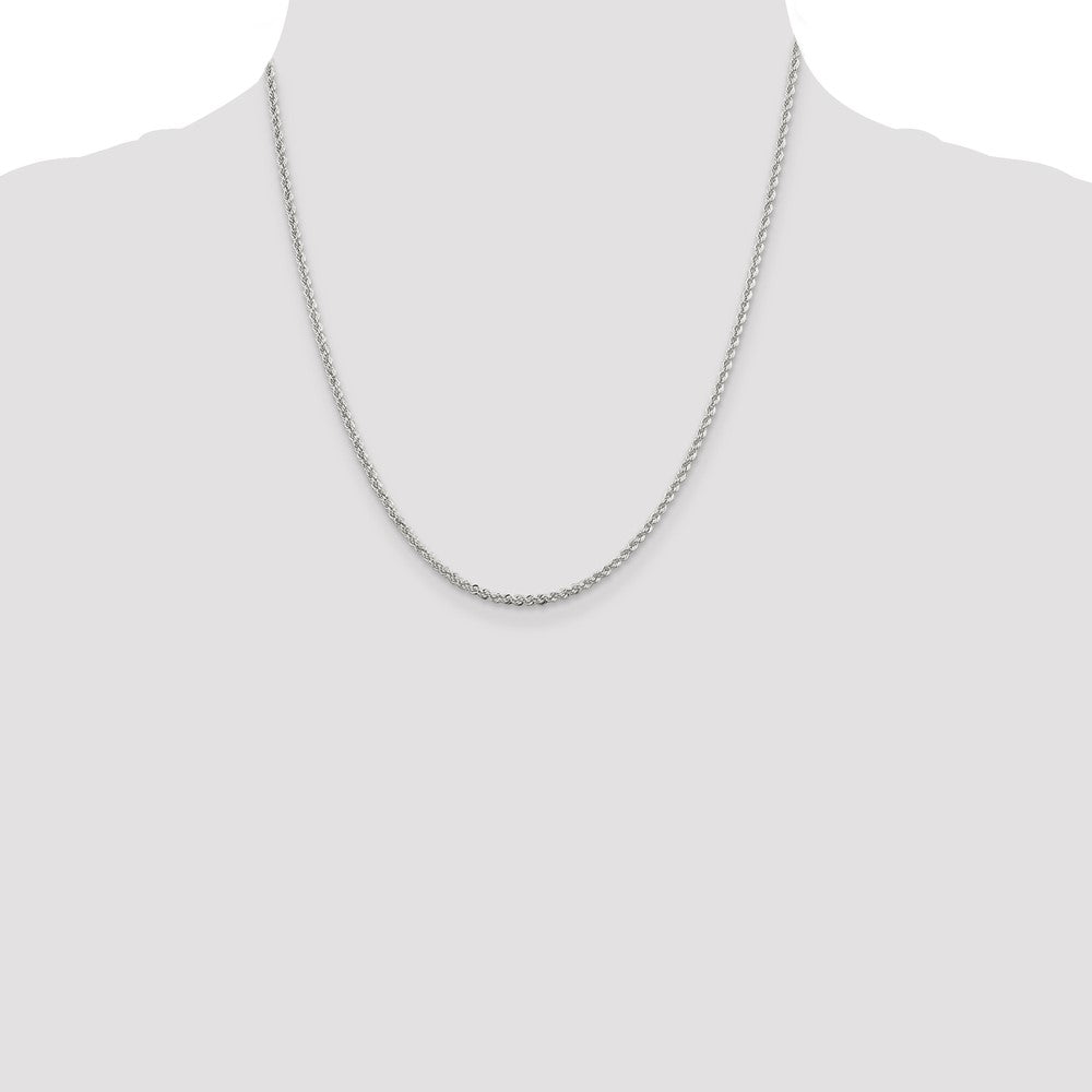 20 Inch Sterling Silver Rhodium-Plated 2.3mm Solid Rope Chain Necklace