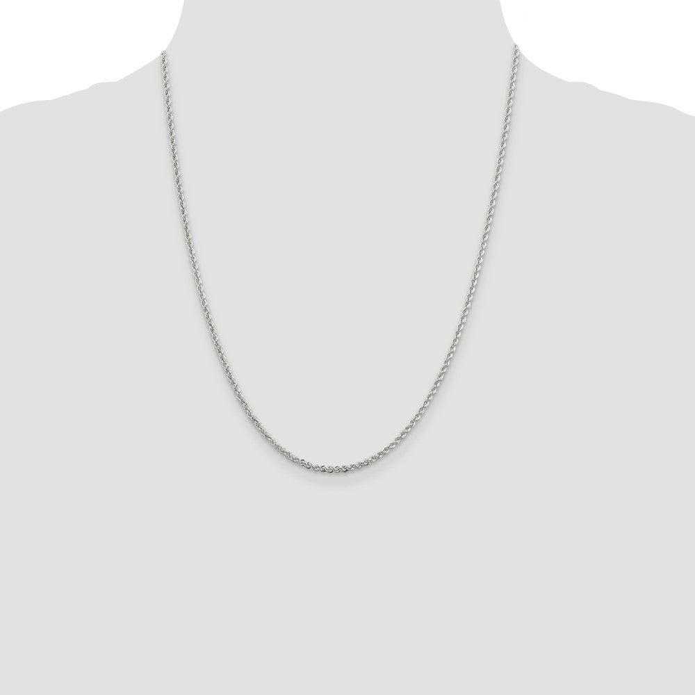 22 Inch Sterling Silver Rhodium-Plated 2.3mm Solid Rope Chain Necklace